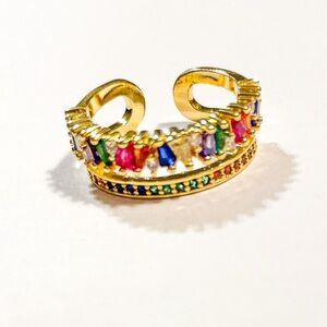 Gold Plated Multicolored Rhinestone Adjustable Ring